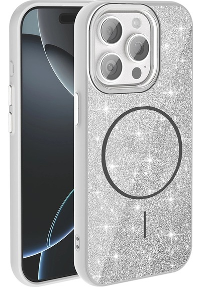 Apple Apple iPhone Uyumlu  15 Pro Kılıf M-safe Şarj Özellikli Parlayan Simli Zore Okso Kapak Çok Renkli