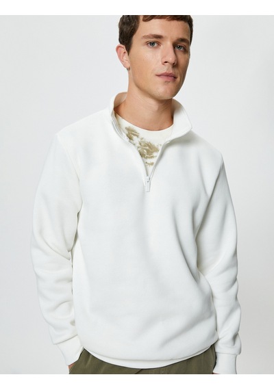 Koton Yarım Fermuarlı Sweatshirt Basic Dik Yaka Ribanalı Uzun Kollu Şardonlu Ekru 4sam70002mk Koton Yarım Fermuarlı Sweatshirt Basic Dik Yaka Ribanalı Uzun Kollu Şardonlu Ekru 4sam70002mk