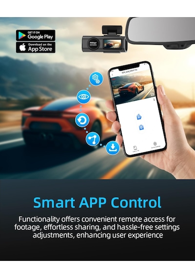 Wifi Dashcam Araç Ön Arka, 4k+1080p, Araç Kamerası, 64g Sd Kartlı Uygulama Kontrolü Araç Kamera
