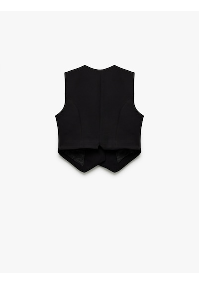 Koton Astarlı Asimetrik Kolsuz V Yaka Düğmeli Blazer Yelek Siyah 6wak20015uw Siyah