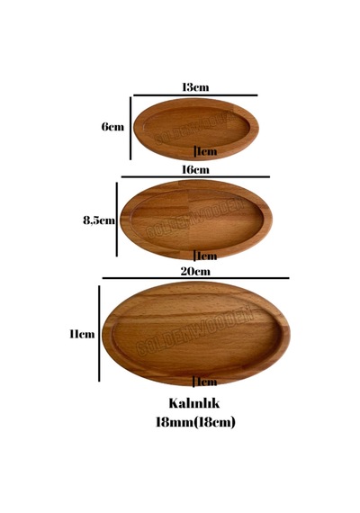 Doğal Ahşap Sunum Tabakları Oval Ahşap Çerez Tabakları Kayın/gürgen 3 Parça