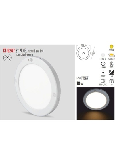 Cata 18w Sensörlü Sıva Üstü Led Armatür Günışığı