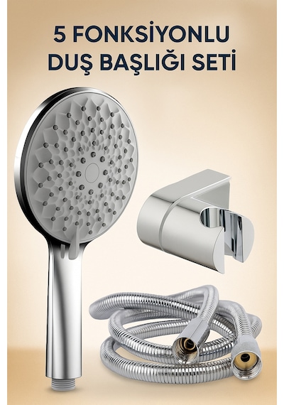 Nilüfer 3 In 1 5 Fonksiyonlu Banyo Duş Başlığı Seti L Mafsal Ve 1,5 Metre Örgülü Hortum Seti Eva / P Diğer
