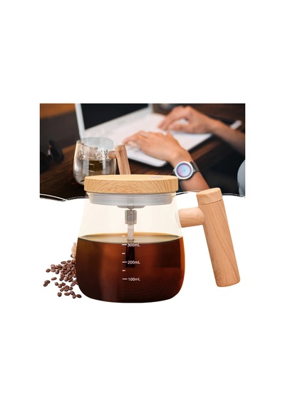3 Adet Otomatik Karıştırıcılı Cam Kupa Şarjlı Kendini Karıştıran Fincan, Ahşap Görünümlü Kulplu, Ölçü Çizgili, Self-stirring Mug