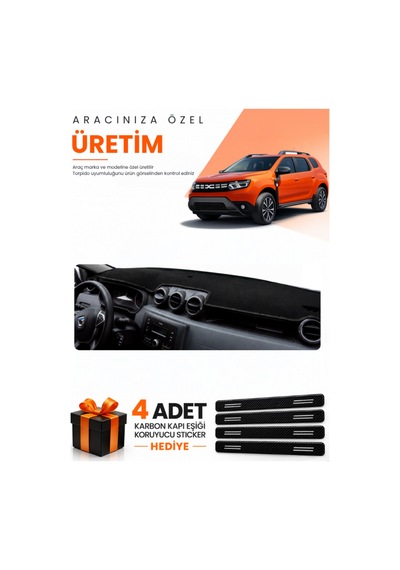Dacia Duster Makyajlı Makyajsız 2018-2023 Uyumlu Torpido Koruma Örtüsü Oto Kılıfı - Siyah