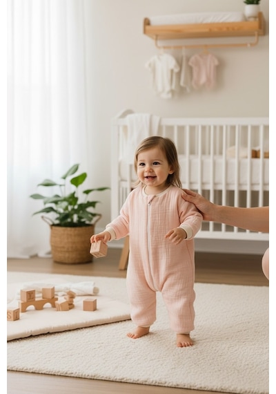 Enhitbaby Uzun Kollu Penye Astarlı 4 Kat Müslin Uyku Tulumu 1.5 Tog Somon