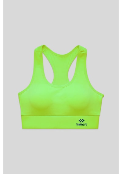 Tommy Life Neon Sarı Sırt Detaylı Dar Kalıp U Yaka Kadın Spor Büstiyer - 97120 Neon Sarı