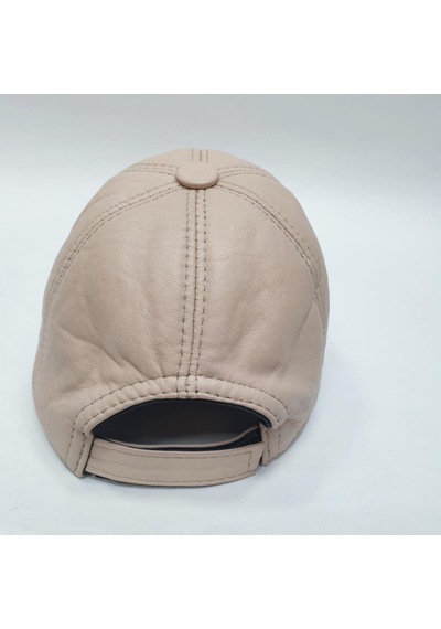 Krem Renk Deri Unisex Şapka Siyah
