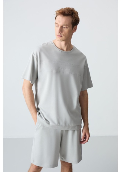 Tommy Life Taş Pamuklu Kalın Yumuşak Dokulu Oversize Fit Basic Erkek Şort Takım - 85257
