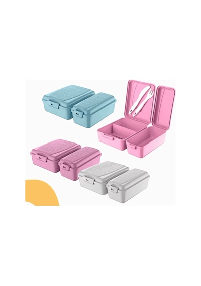 Titiz Takeaway Beslenme Kabı Seti Bölmeli Lunch Box Çatal Bıçak Dahil Bpa Free Çok Renkli