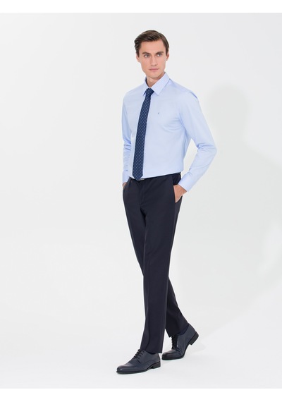 Cacharel Mavi Slim Fit Uzun Kollu Basic Gömlek