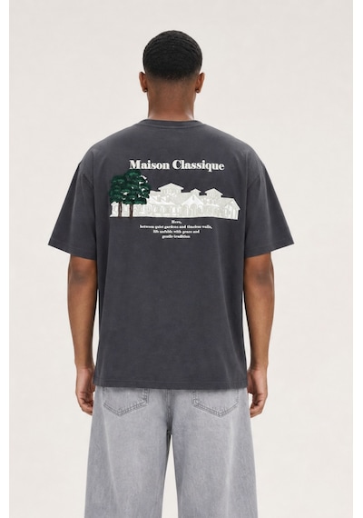 Respire Erkek Maison Baskılı Oversize T-shirt Füme