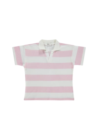 Civil Girls Çizgili Polo Yaka 6-9 Yaş Tişört - Pudra