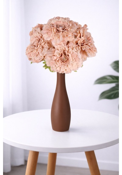 Yapay Çiçek Sitesi Yapay İri Kafalı Gerbera Buketi 6lı Somon Kahverengi - Krem