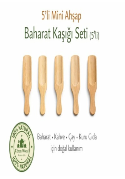 5 Li Mini Doğal Ahşap Baharat Kaşığı Seti Açık Ahşap