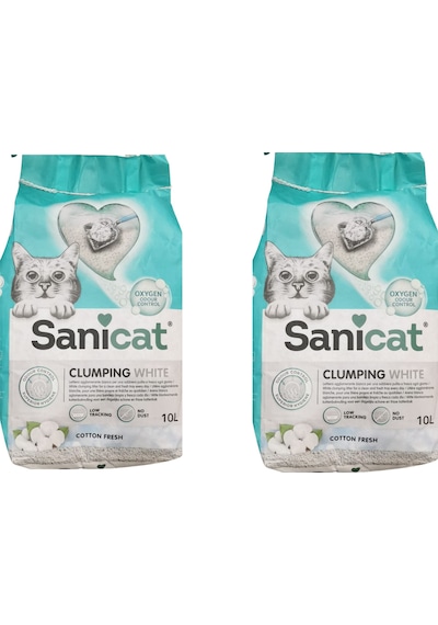 Sanicat Clumping White Cotton Fresh Bentonit Kedi Kumu 2 x 10 L