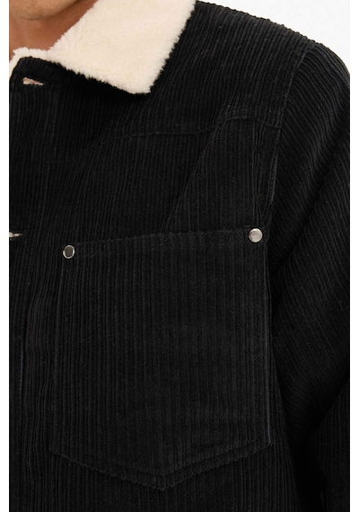 Defacto Slim Fit Dar Kesim Gömlek Yaka Peluş Astar Çıtçıtlı Pamuklu İç Cepli Mont E9244ax25wnbk27 Siyah