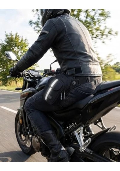 Motiva Seventeen Çok Gözlü Su Geçirmez Reflektörlü Cırtlı Gri Şerit Siyah Bel Bacak Omuz Motosiklet Kurye Çantası 24cm