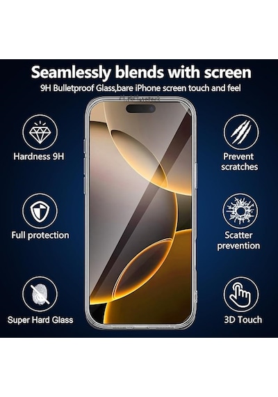 Apple Uyumlu iPhone Uyumlu 16 Pro Kılıf Korumalı Şeffaf Silikon +ekran Koruma Cam Set -