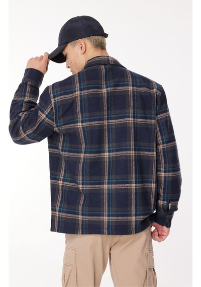 Wrangler Erkek Loose Fit Lacivert Ekose Ceket - W232406410