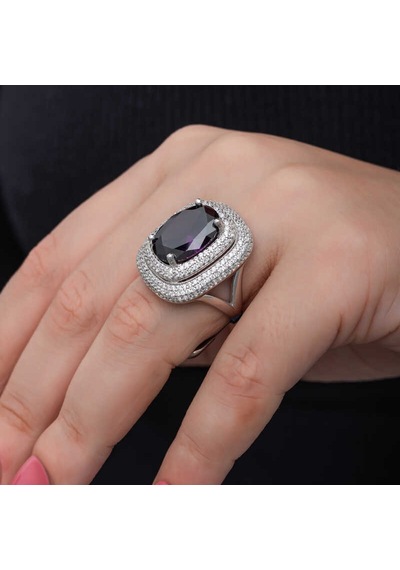 Stillove Gümüş Ametist Taşlı Kadın Yüzük T8582 Gümüş