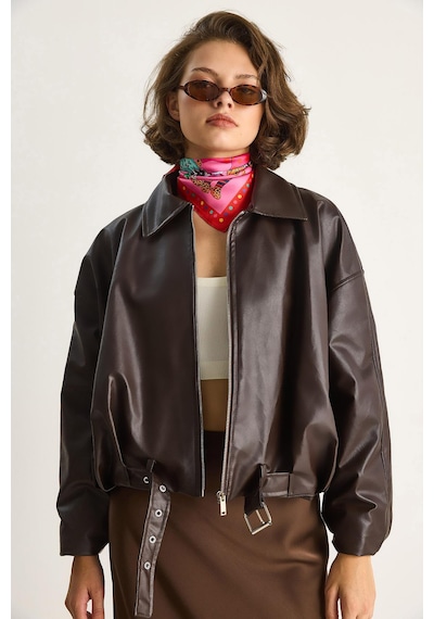 Shade Kadın Oversize Tokalı Deri Ceket 3137 60284058 - Kahve