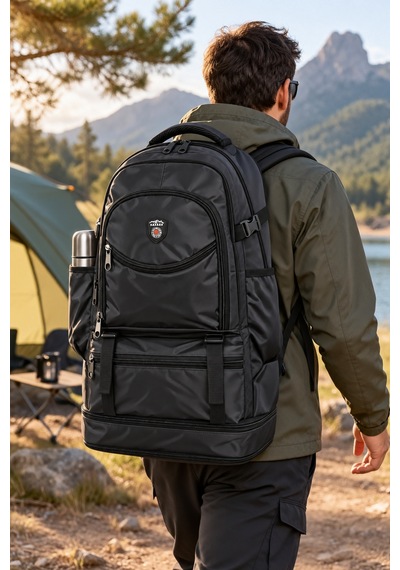 Dodomar Cakard Siyah 60 L Körüklü Dağcı Sırt Çantası Outdoor Trekking 63x37x21 Cm Desenli