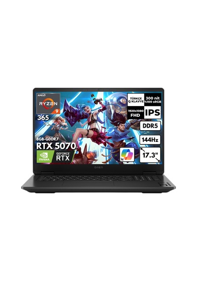 HP Omen 17-DB1003NT C67G1EAHMF54 Ryzen AI 9-365 64 GB 2 TB SSD 8 GB RTX5070 17.3" FHD W10H Dizüstü Bilgisayar
