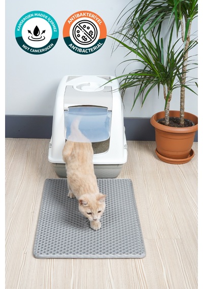 40x55 Cm Hücreli Kedi Kumu Paspası Kedi Matı Kedi Tuvalet Önü Paspası Açık Gri