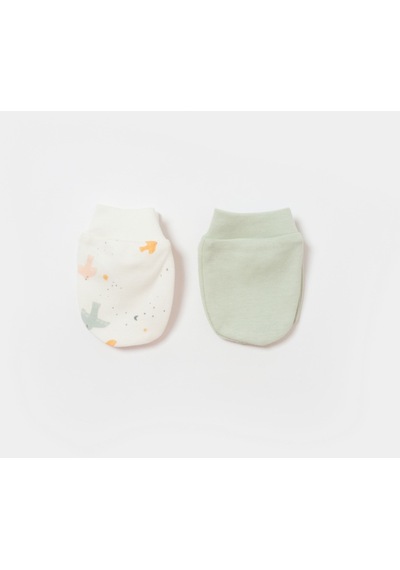 Biorganic Tiny Birds 2'li Bebek Eldiveni 72217 Ekru - Yeşil