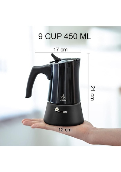 Alocs Taşınabilir Mocha Pot 450 Ml 9 Cup Siyah Siyah