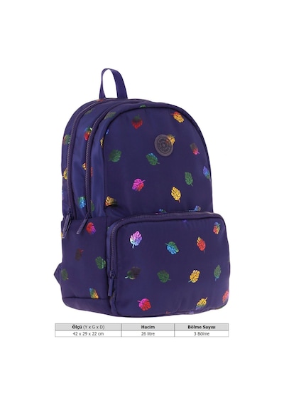 Kaukko Shine Üç Bölmeli Lacivert Yaprak Desenli Sırt Çantası - K1778 Lacivert