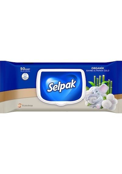 Selpak Organik Bambu Özlü & Pamuk Özlü Islak Mendil 50'li Tekli
