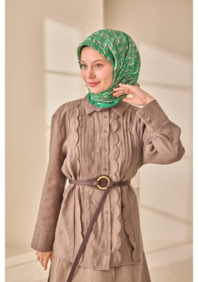 Silk Home Aura Eşarp 140006-15 Koyu Vizon, Beyaz, Yeşil, Vizon