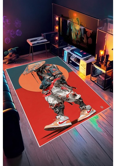 Cyberpunk Samurai Sokak Stil Yıkanabilir Kaymaz Taban Halı Gnc20