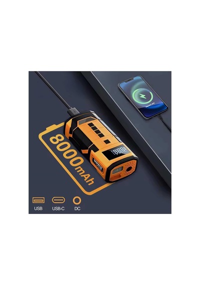 A5577 Akü Takviye Cihazı 8000mah Şarjlı Taşınabilir Powerbank 150psi Lastik Şişirme Pompası