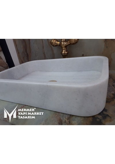 Grili Beyaz Mermer Oval Köşe Dikdörtgen Lavabo