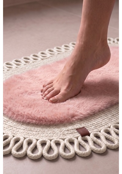 Banyo Paspası Takımı 60x100+40x60 Cm Dış Trikot Pembe & Krem