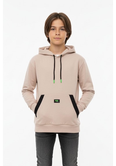 Kapüşonlu Kanguru Cepli 2 İplik Mevsimlik Erkek Çocuk Sweatshirt-90939 Bej