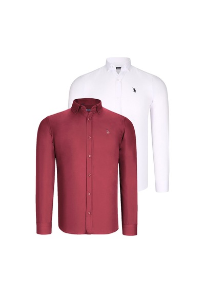 İkili Set G725 Dewberry Erkek Gömlek-beyaz-bordo Beyaz-bordo