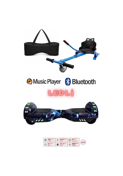 Elektrikli Kaykay Scooter Akıllı Denge Hoverboard + Hoverkart + Çanta Full Ledli Extrem Paket D12