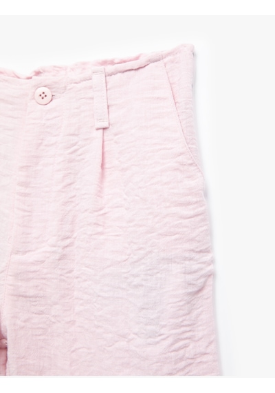Koton Keten Görünümlü Dokulu Cepli Geniş Paça Pantolon Pembe 5skg40129aw Gül