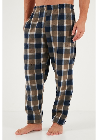 Buratti Ekoseli Regular Fit Düğmeli Bisiklet Yaka Kışlık Polar Erkek Pijama Takımı 60961008 Camel