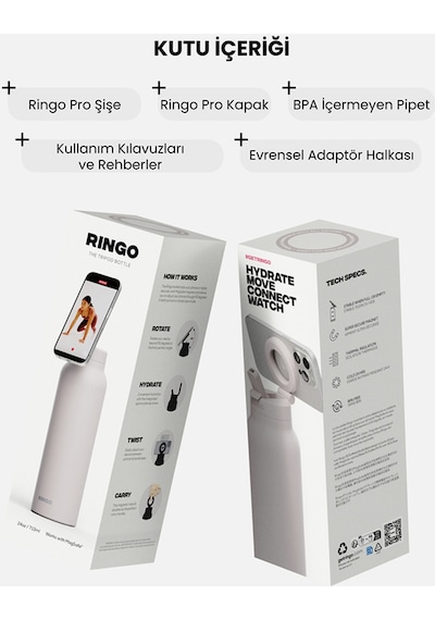 Ringo Pro Pipetli, Telefon Tutuculu Termal Çelik Termos 950 Ml Bej