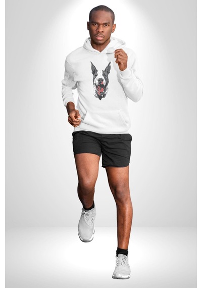 Doberman Kırmızı Dil Siyah Dik Kulak Kadın Erkek Beyaz Kapüşonlu Sweatshirt Hoodie Beyaz