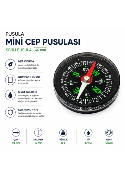 Pusula - Mini Cep Pusulası - Sıvılı Pusula 40 Mm