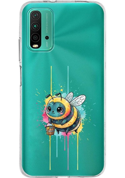Poco M3 İle Uyumlu Splash Arı Tasarımlı Şeffaf Silikon Kılıf Şeffaf