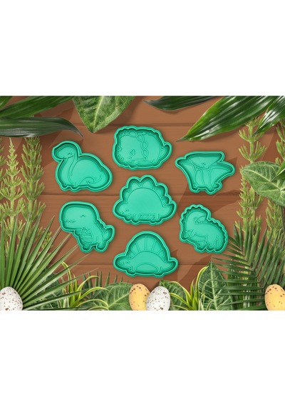 Sevimli Dinozor T-rex Stegosaurus Figürlü 7 Parça Kurabiye Kalıbı Seti Çok Renkli