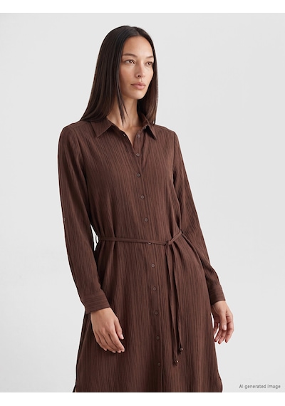Lcw Everyday Kahverengi Beli Kuşaklı Dokulu Gömlek Tunik