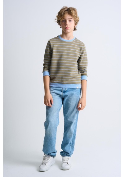 Alexandergardi Alexandergardı Çizgili Bisiklet Yaka Çocuk Sweatshirt Haki